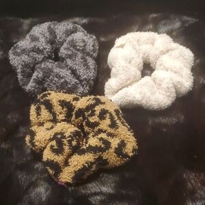 Elegant Leopard, Gray, and White Hair Scrunchie Set
